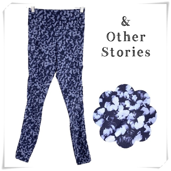 & Other Stories Floral High Rise Full Length Leggings in Blue - Picture 1 of 9